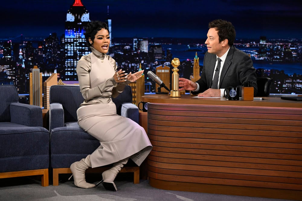 Teyana Taylor, Teyana Taylor Tonight Show, The Tonight Show Starring Jimmy Fallon, Teyana Taylor Mugler, Mugler Spring 2026, Teyana Taylor fashion, Teyana Taylor TV appearance, Mugler Spring Summer 2026, Teyana Taylor red carpet style, Teyana Taylor talk show look