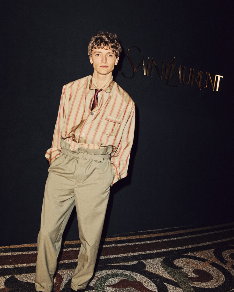 Vassili Schneider, Saint Laurent front row, Paris Fashion Week, tailored suit, neutral palette, Schneider brothers, menswear style