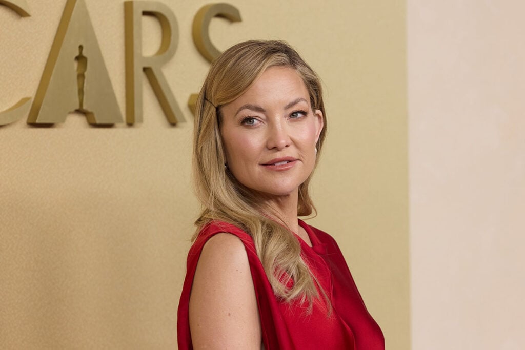 Kate Hudson, Lanvin Pre-Fall 2026, Peter Copping Lanvin, Oscars nominees luncheon 2026, Song Sung Blue, Academy Awards 2026, Kate Hudson red dress, Oscars luncheon fashion, Lanvin red dress 2026