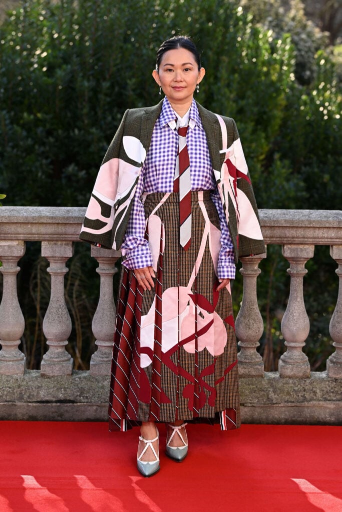 Hong Chau, Wuthering Heights London photocall, Spencer House London, Thom Browne Fall 2025, Thom Browne womenswear, Hong Chau press tour style, Wuthering Heights cast fashion, London film photocall looks