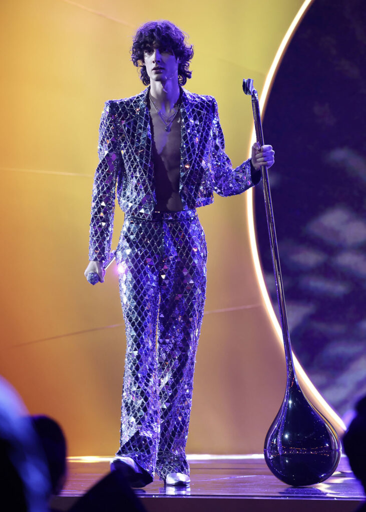 Sombr, 2026 Grammy Awards, Sombr Valentino, Alessandro Michele Valentino, Grammys red carpet fashion, Sombr performance look, menswear sequins, glam rock style