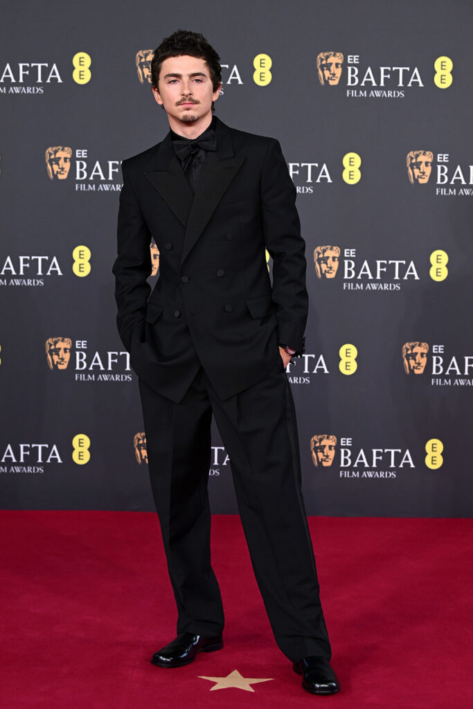 Timothée Chalamet, Timothée Chalamet BAFTAs 2026, BAFTAs menswear, Givenchy by Sarah Burton custom suit, black tailored look