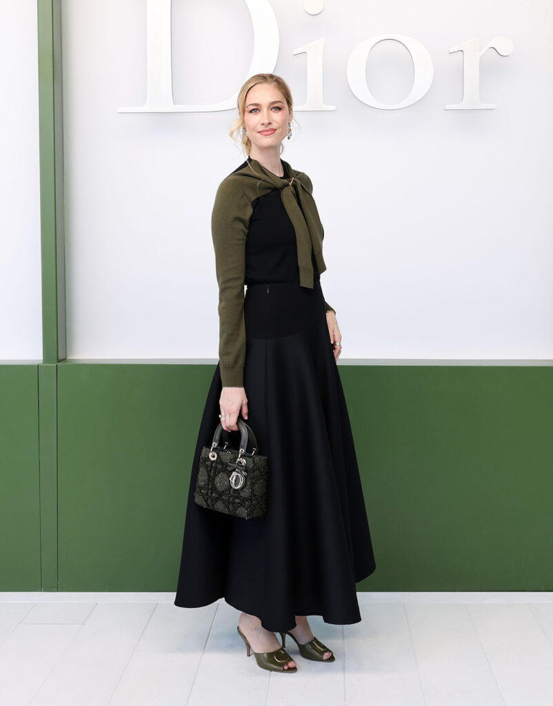 Beatrice Borromeo Dior Pre-Fall 2026 look, Beatrice Borromeo Dior front row, Beatrice Borromeo Dior Paris Fashion Week, Beatrice Borromeo Dior cardigan bow outfit, Dior Pre-Fall 2026 Beatrice Borromeo
