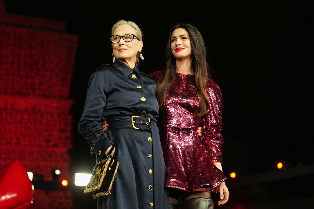 Meryl Streep Fashion Week Mexico, Anne Hathaway Fashion Week Mexico red carpet, The Devil Wears Prada 2 press tour style, Meryl Streep Schiaparelli Mexico, Anne Hathaway Stella McCartney Mexico, Fashion Week Mexico celebrity style