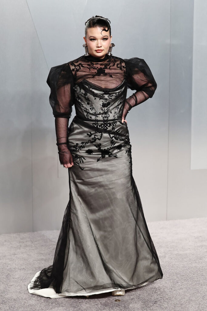 Lola Young Vanity Fair Oscar Party 2026 Vivienne Westwood gown, Lola Young gothic glam Vivienne Westwood Vanity Fair Oscar Party red carpet, Vivienne Westwood Vanity Fair Oscar Party Lola Young look