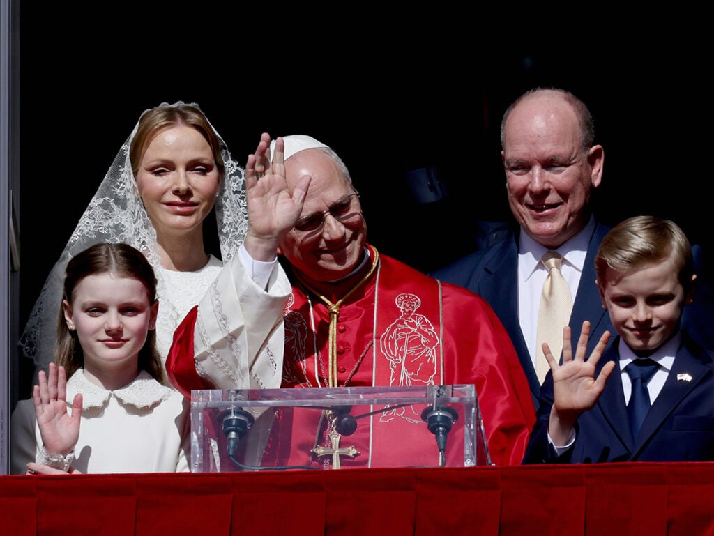 Princess Charlene Pope Leo Monaco visit, Princess Charlene Monaco papal audience fashion, Monaco papal visit red carpet style, Princess Charlene Elie Saab Monaco, Elie Saab papal visit Princess Charlene, Monaco royal family Pope Leo visit