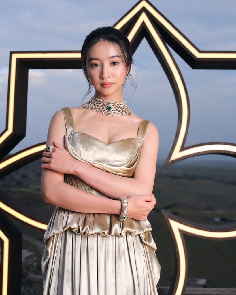 Kōki Louis Vuitton Mythica event, Kōki gold gown Marrakesh, Louis Vuitton High Jewelry Kōki, Mythica red carpet style