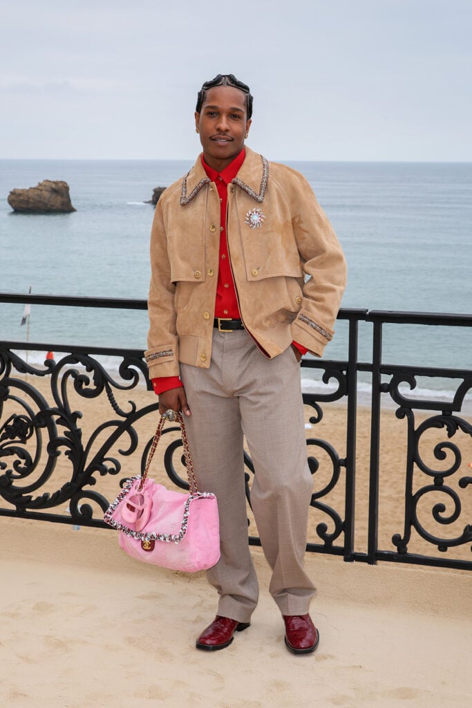 A$AP Rocky attends the Chanel Cruise 2026/27 show,. Chanel Cruise 2027 Biarritz front row, Biarritz Chanel Cruise show celebrities, Michaela Coel Chanel Biarritz, Marion Cotillard Chanel Cruise front row, Nicole Kidman Chanel Fall 2026 dress, Anamaria Vartolomei Chanel look, Tilda Swinton Chanel mini skirt, Honor Swinton Byrne Chanel suit, Charlotte Casiraghi Chanel Spring 2026 bib shirt, A$AP Rocky Chanel Cruise outfit, Sofia Coppola Chanel front row, Matthieu Blazy Chanel Cruise 2027