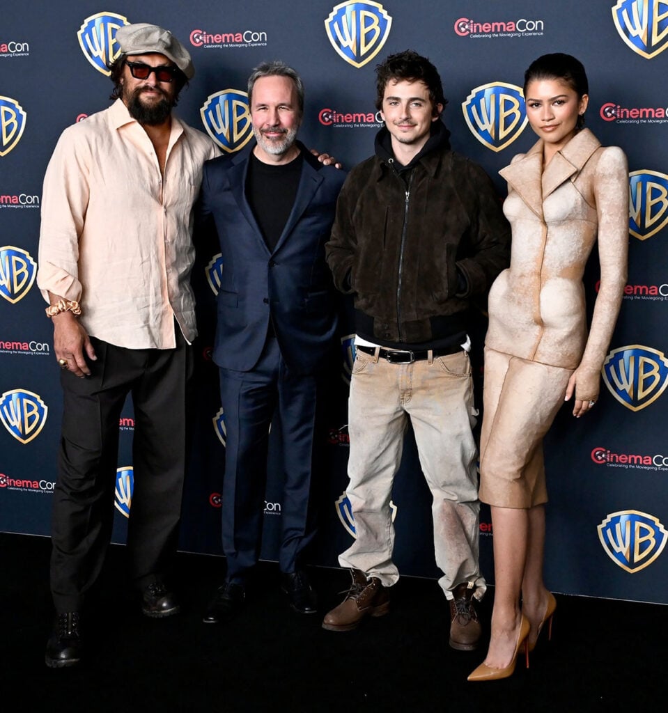 Zendaya CinemaCon 2026, Zendaya Dune Part Three CinemaCon, CinemaCon 2026 red carpet Zendaya, Zendaya Schiaparelli Fall 2026, Schiaparelli CinemaCon 2026, Zendaya Law Roach Dune press tour, Timothee Chalamet CinemaCon 2026, Dune 3 press tour style