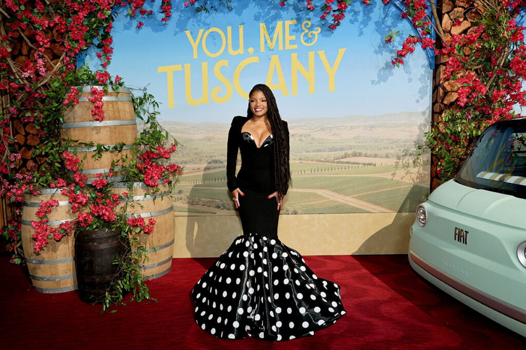 Halle Bailey You Me & Tuscany New York premiere, Halle Bailey red carpet, You Me & Tuscany premiere fashion, Halle Bailey Christian Siriano, Christian Siriano New York premiere, Halle Bailey polka dot gown, Christian Siriano Spring 2026