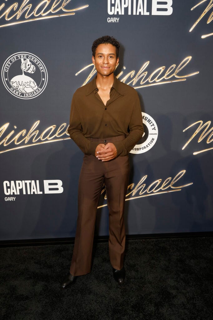 Jaafar Jackson attends the special hometown screening of Lionsgate's "Michael" Jaafar Jackson Michael press tour, Jaafar Jackson Tonight Show outfit, Jaafar Jackson Berlin premiere red carpet, Michael film red carpet style, Kody Phillips Jaafar Jackson, Prada Jaafar Jackson Berlin premiere, AMIRI Jaafar Jackson Gary screening, Jaafar Jackson style Michael film