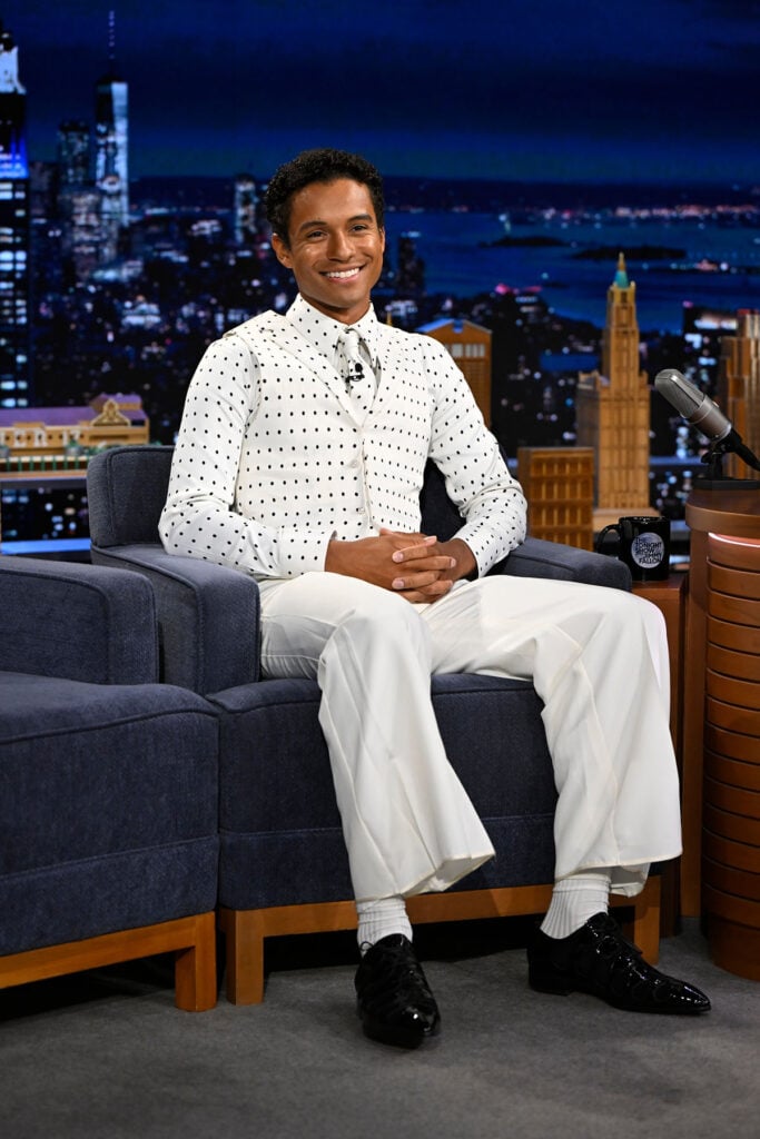 Jaafar Jackson Michael press tour, Jaafar Jackson Tonight Show outfit, Jaafar Jackson Berlin premiere red carpet, Michael film red carpet style, Kody Phillips Jaafar Jackson, Prada Jaafar Jackson Berlin premiere, AMIRI Jaafar Jackson Gary screening, Jaafar Jackson style Michael film