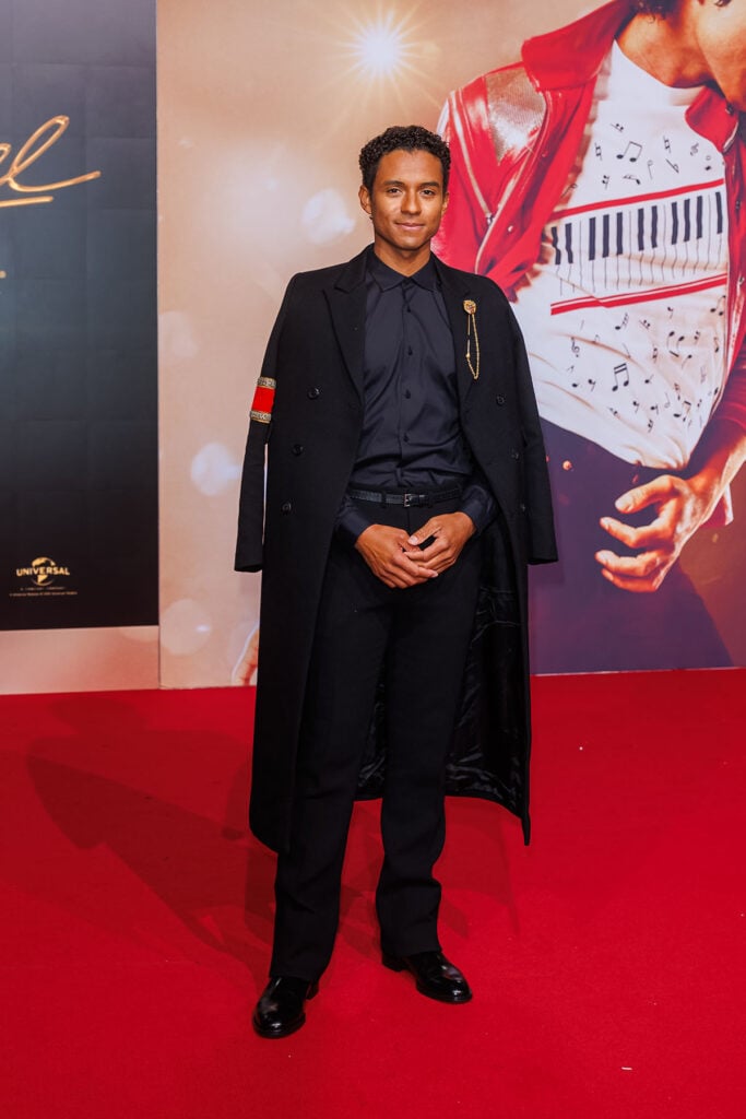 Jaafar Jackson attends the "Michael" premiere Jaafar Jackson Michael press tour, Jaafar Jackson Tonight Show outfit, Jaafar Jackson Berlin premiere red carpet, Michael film red carpet style, Kody Phillips Jaafar Jackson, Prada Jaafar Jackson Berlin premiere, AMIRI Jaafar Jackson Gary screening, Jaafar Jackson style Michael film