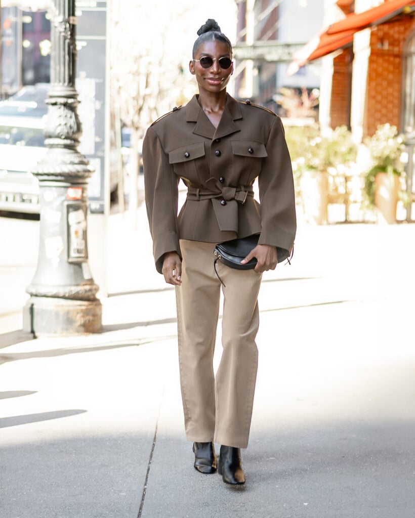 Michaela Coel New York press tour, Michaela Coel Mother Mary style, Michaela Coel The Christopher press tour, Ferragamo Fall 2026 Michaela Coel, Loewe Pre-Fall 2026 Michaela Coel, Celine Michaela Coel street style, Colleen Allen Fall 2026 Michaela Coel, Chanel Pre-Fall 2026 Michaela Coel