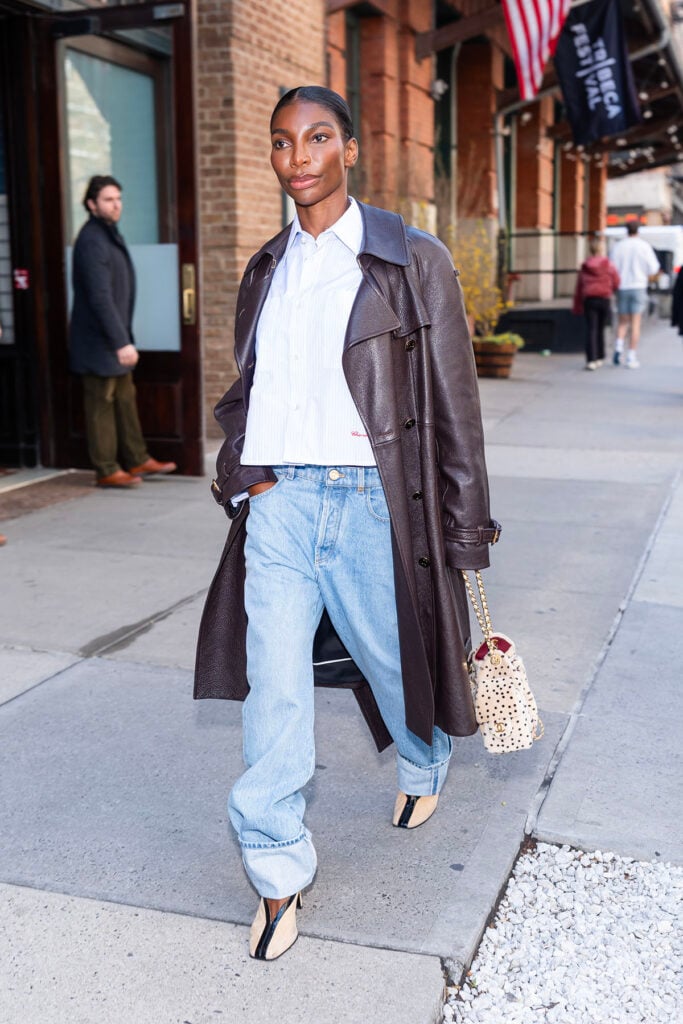 Michaela Coel New York press tour, Michaela Coel Mother Mary style, Michaela Coel The Christopher press tour, Ferragamo Fall 2026 Michaela Coel, Loewe Pre-Fall 2026 Michaela Coel, Celine Michaela Coel street style, Colleen Allen Fall 2026 Michaela Coel, Chanel Pre-Fall 2026 Michaela Coel