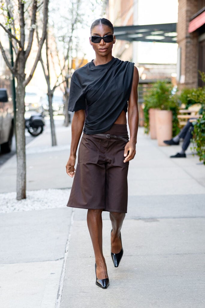 Michaela Coel New York press tour, Michaela Coel Mother Mary style, Michaela Coel The Christopher press tour, Ferragamo Fall 2026 Michaela Coel, Loewe Pre-Fall 2026 Michaela Coel, Celine Michaela Coel street style, Colleen Allen Fall 2026 Michaela Coel, Chanel Pre-Fall 2026 Michaela Coel