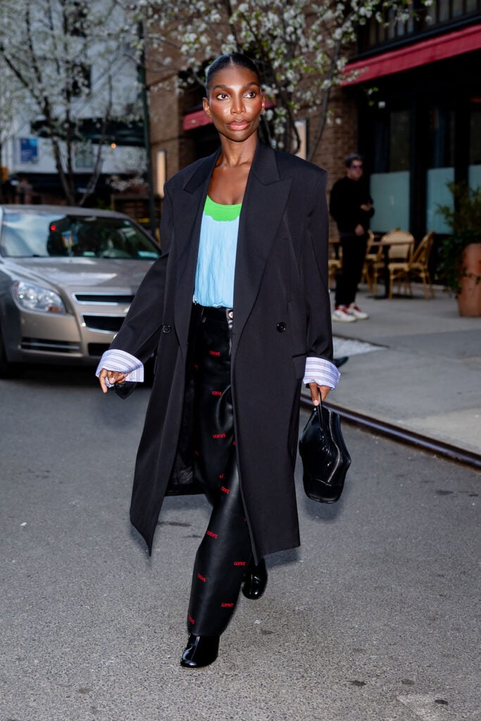 Michaela Coel New York press tour, Michaela Coel Mother Mary style, Michaela Coel The Christopher press tour, Ferragamo Fall 2026 Michaela Coel, Loewe Pre-Fall 2026 Michaela Coel, Celine Michaela Coel street style, Colleen Allen Fall 2026 Michaela Coel, Chanel Pre-Fall 2026 Michaela Coel