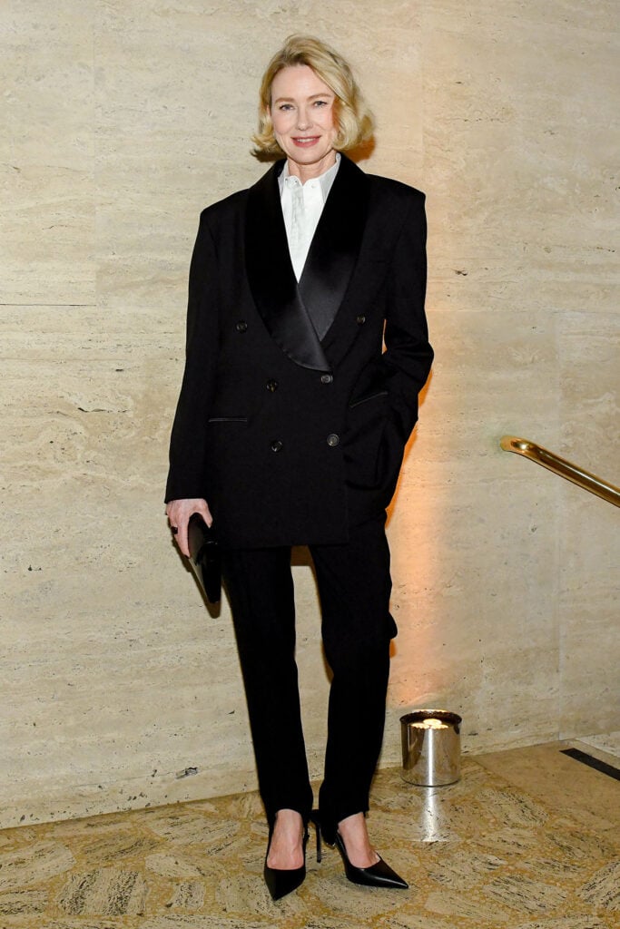 Naomi Watts Brunello Cucinelli gala screening, Naomi Watts red carpet tuxedo New York event, Brunello Cucinelli Naomi Watts tailored suit gala, Brunello Cucinelli gala screening red carpet Naomi Watts