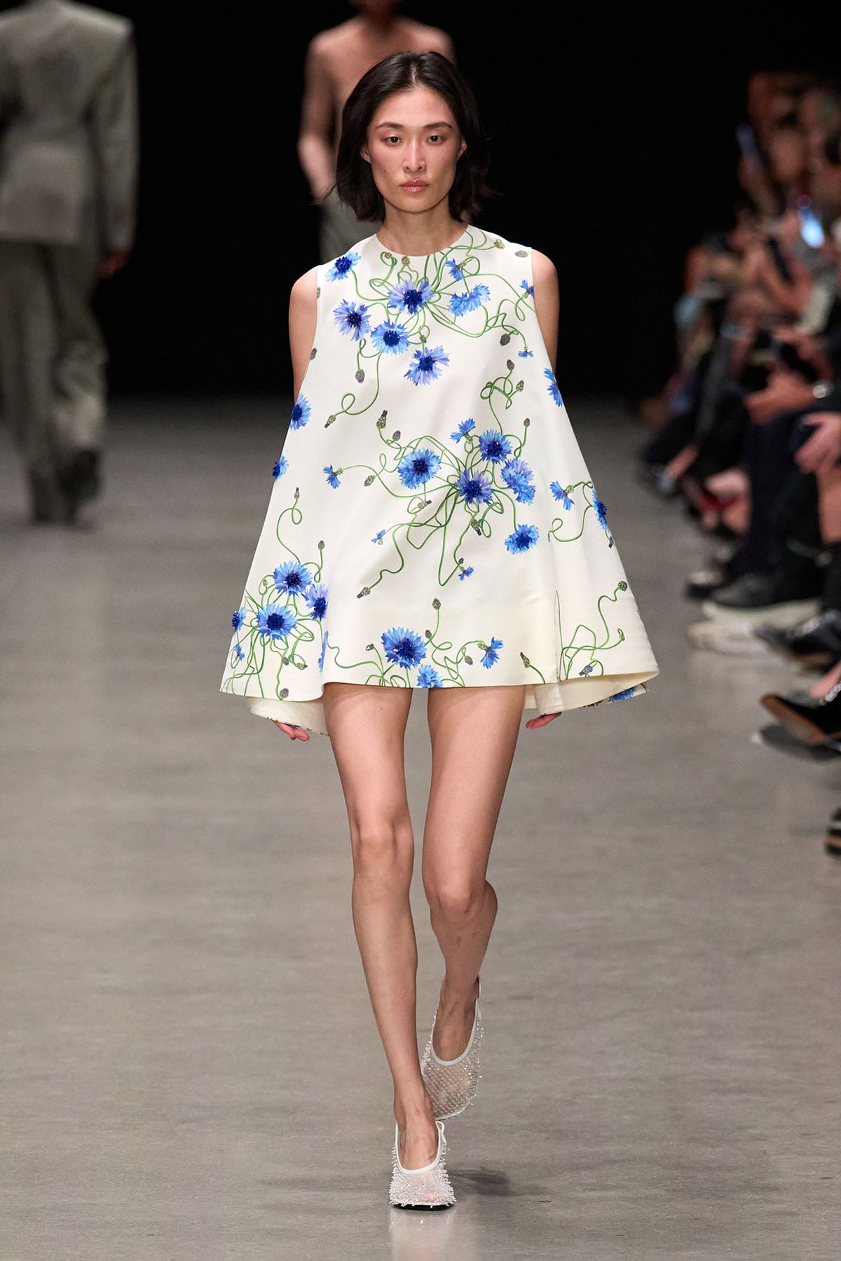 Stella McCartney Spring 2026 cornflower-embroidered mini dress