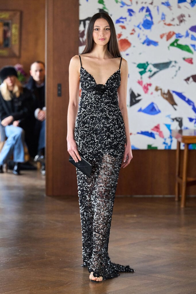 Julie de Libran Spring 2026 Couture black-and-white sequined gown on the runway