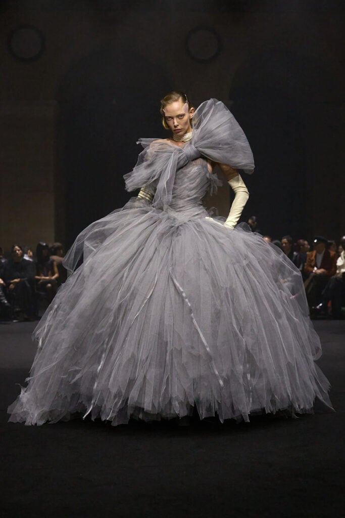 Runway reference Matières Fécales Fall 2026 red tulle gown from The One Percent collection
