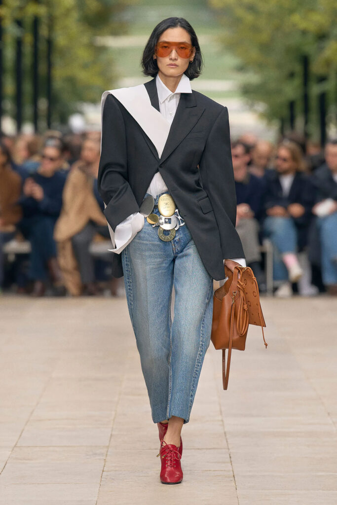 Celine Spring 2026 runway look featuring statement charm belt and tailored separates
