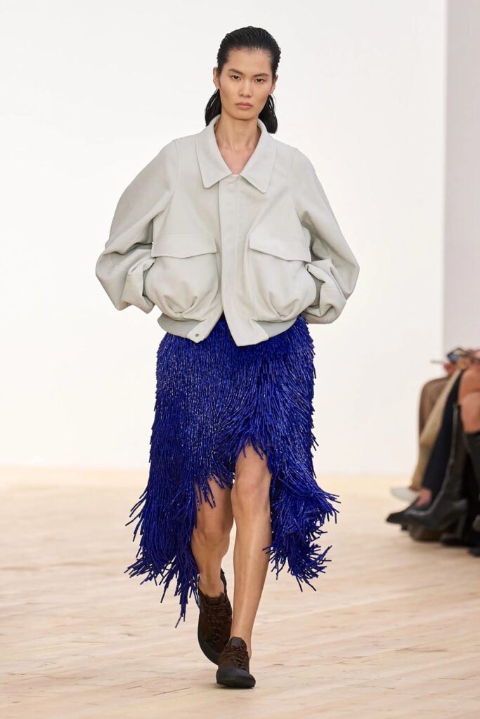 Sarah Pidgeon wearing Loewe bomber jacket and trousers in New York