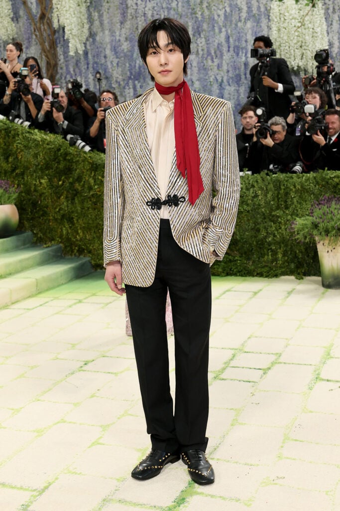 Ahn Hyo-Seop wearing custom Valentino with sequinned jacket at the Met Gala