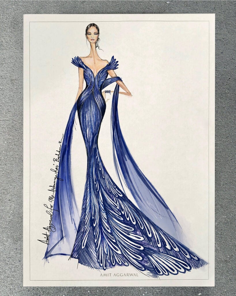 Amit Aggarwal sketch for Aishwarya Rai Bachchan’s custom Cannes Film Festival couture gown titled Luminara.