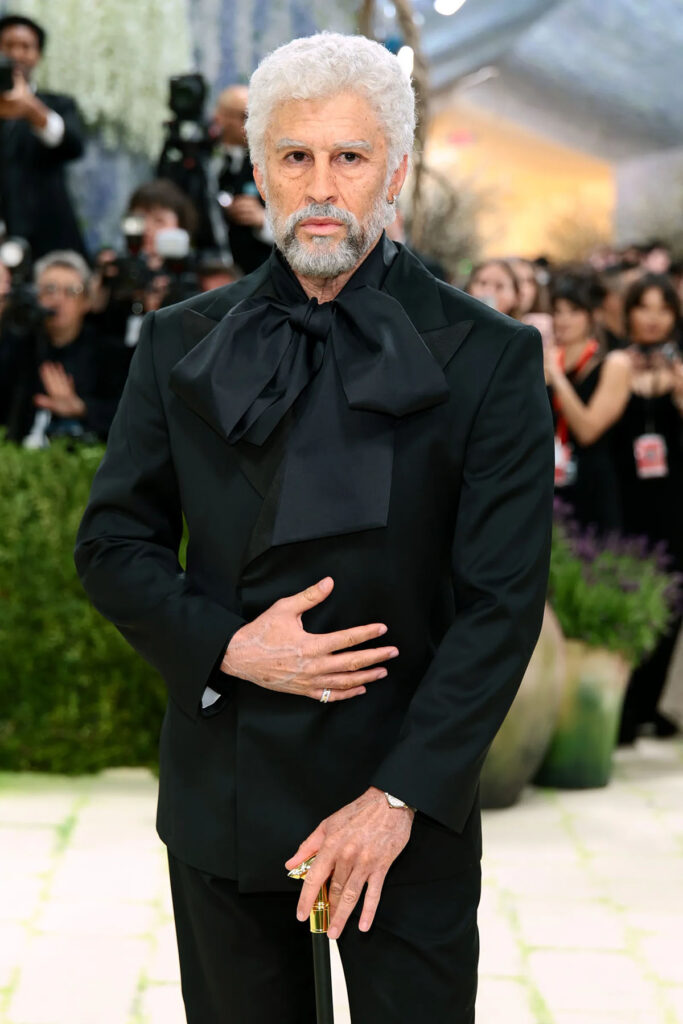 Bad Bunny close-up showing ageing prosthetics and beard transformation Met Gala 2026