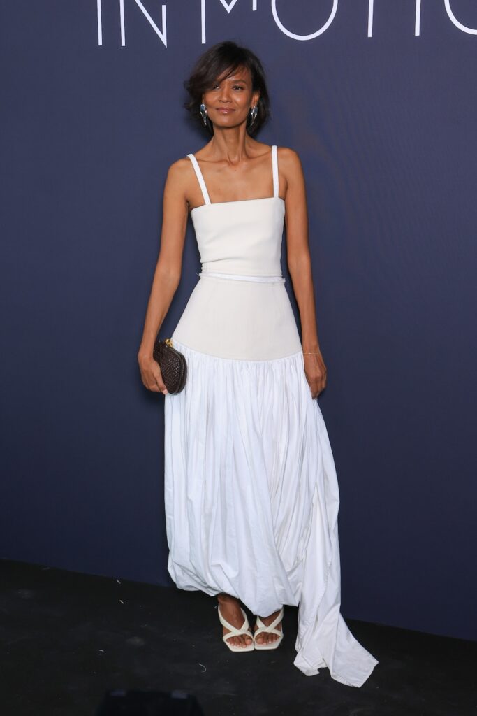 Liya Kebede wore a white Bottega Veneta draped dress to Kering’s Women In Motion dinner during Cannes Film Festival.