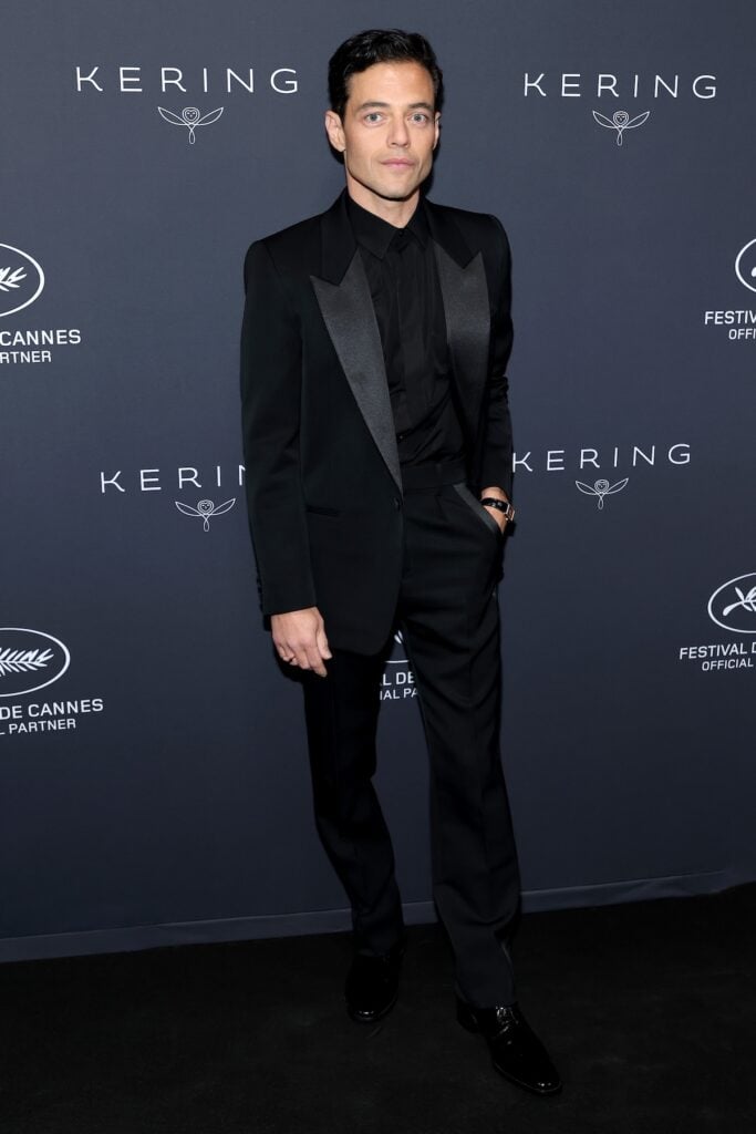 Rami Malek wore a black Saint Laurent tuxedo to Kering’s Women In Motion dinner in Cannes.