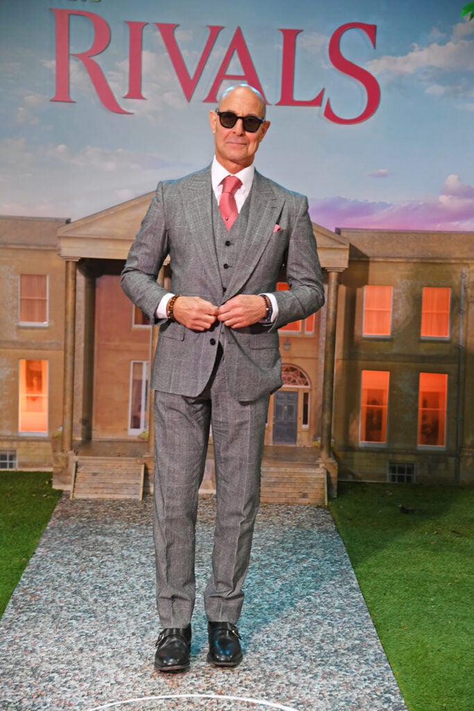 Stanley Tucci attended the Rivals Season 2 world premiere in a grey three-piece suit in London.
