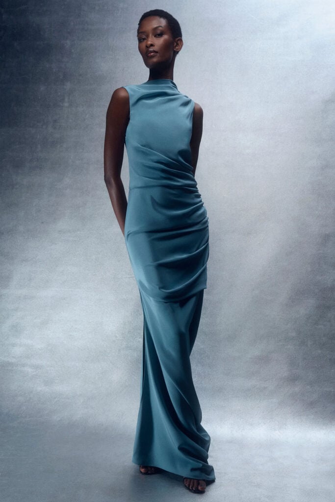 Christopher John Rogers Spring 2026 blue silk crepe gown 