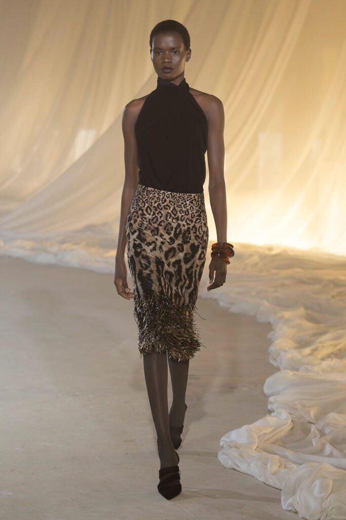 Balmain by Antonin Tron leopard-print skirt runway reference first worn by Anya Taylor-Joy