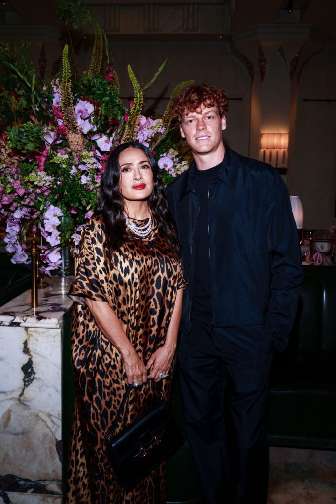Salma Hayek and Jannik Sinner attend Gucci's Made In Italy celebration in London.