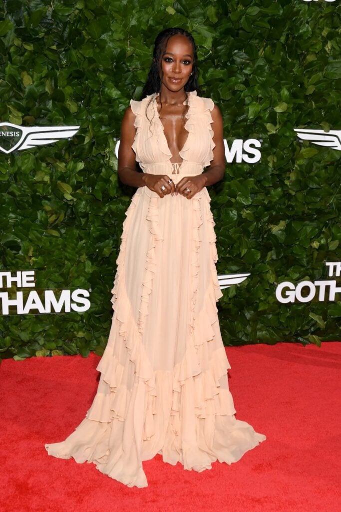 Aja Naomi King wearing an Ulla Johnson ruffled gown at the 2026 Gotham Awards in New York City