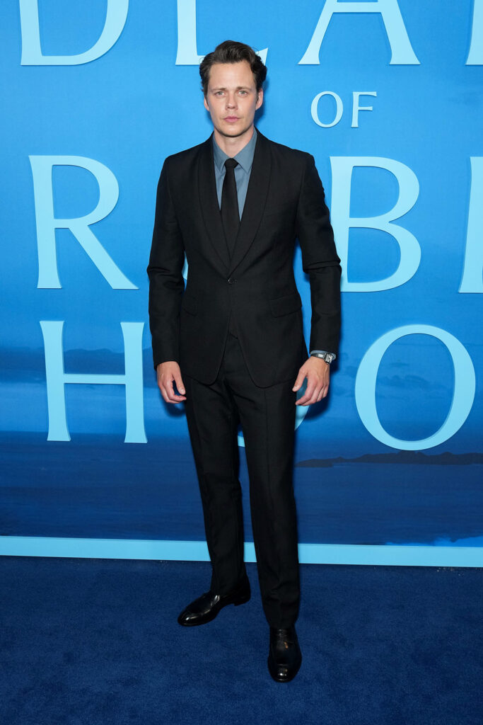 Bill Skarsgård wearing Prada at The Death of Robin Hood New York premiere