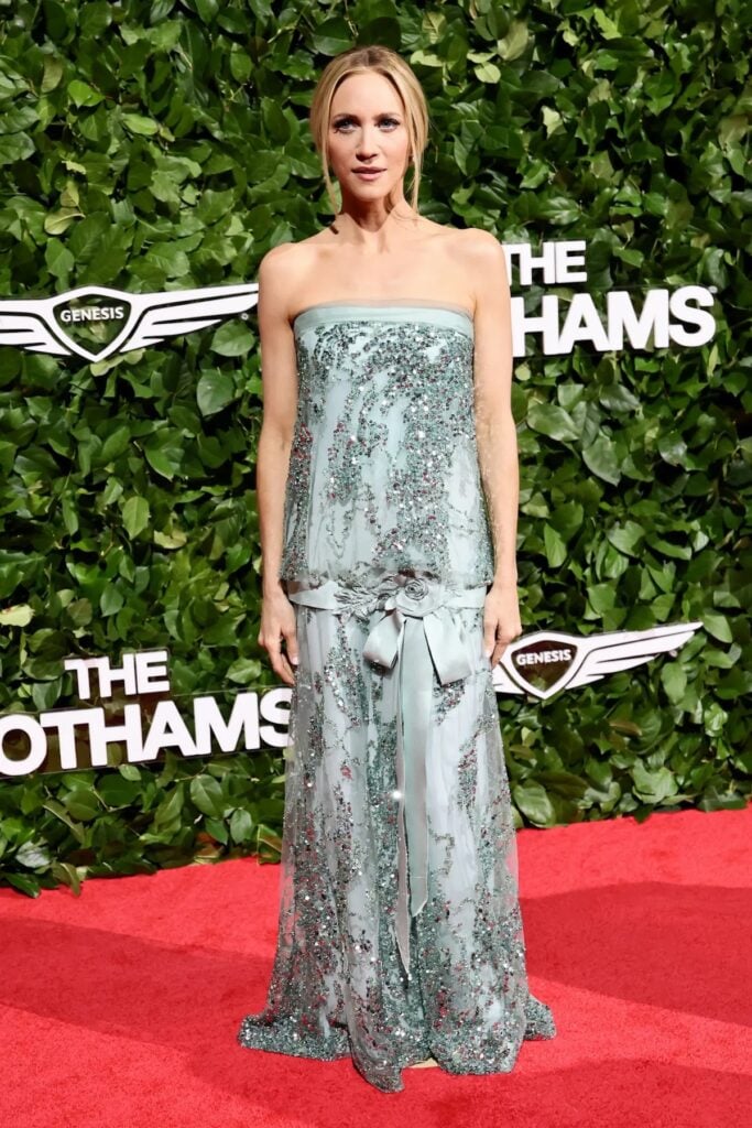 Brittany Snow wearing a pale blue embellished Reem Acra gown at the 2026 Gotham Awards in New York City
