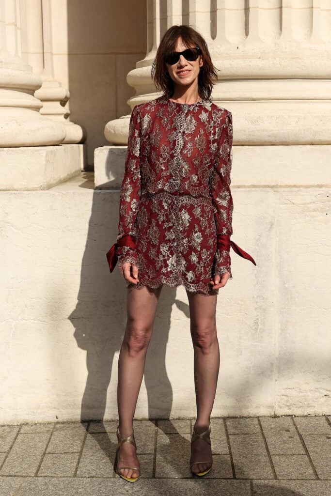 Charlotte Gainsbourg wearing Saint Laurent at the Spring 2027 menswear show in Paris.