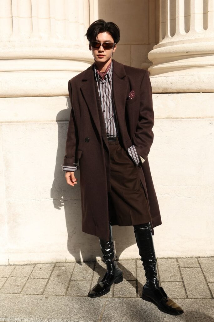 Chen Zheyuan wearing Saint Laurent at the Spring 2027 menswear show during Paris Fashion Week.