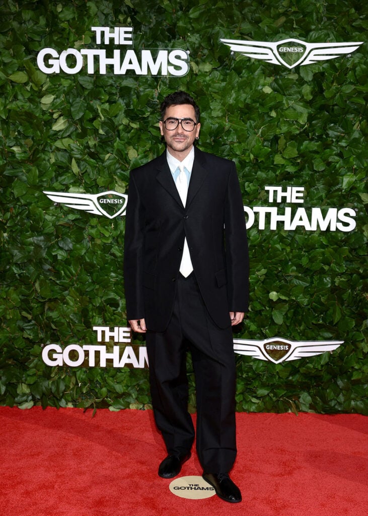 Dan Levy wearing Bottega Veneta tailoring at the 2026 Gotham Awards in New York City