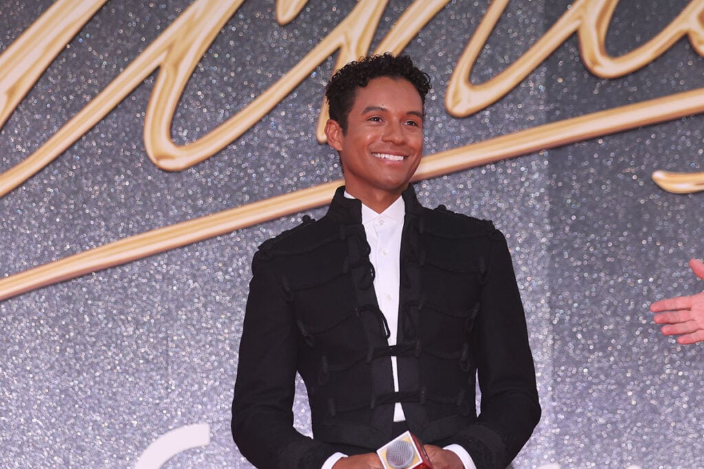 Close-up of Jaafar Jackson in a military-inspired Ralph Lauren jacket at the Michael Japan premiere in Tokyo.