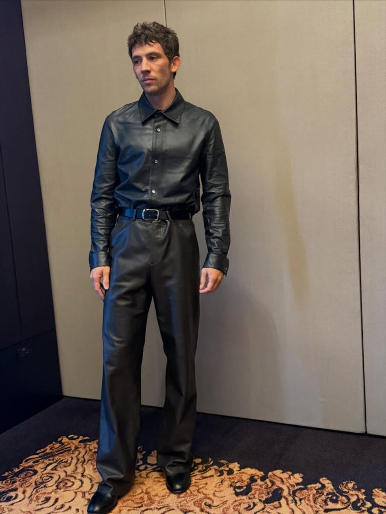 Josh O’Connor wearing Hermès leather for the Disclosure Day press junket