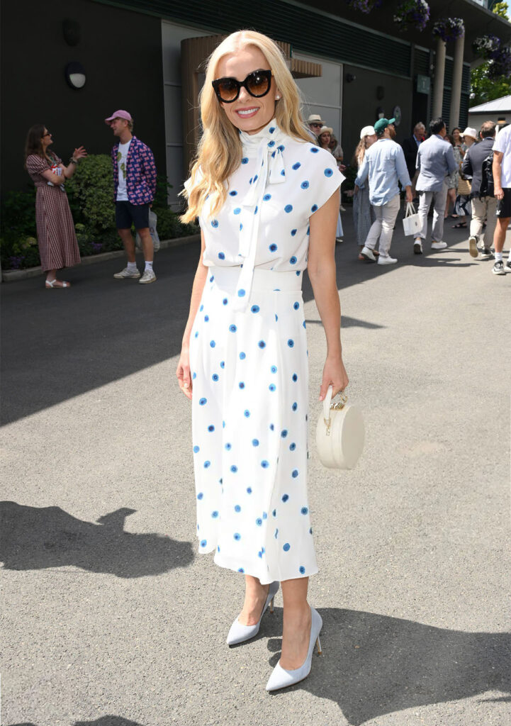Katherine Jenkins attends Wimbledon 2026 in Edeline Lee.