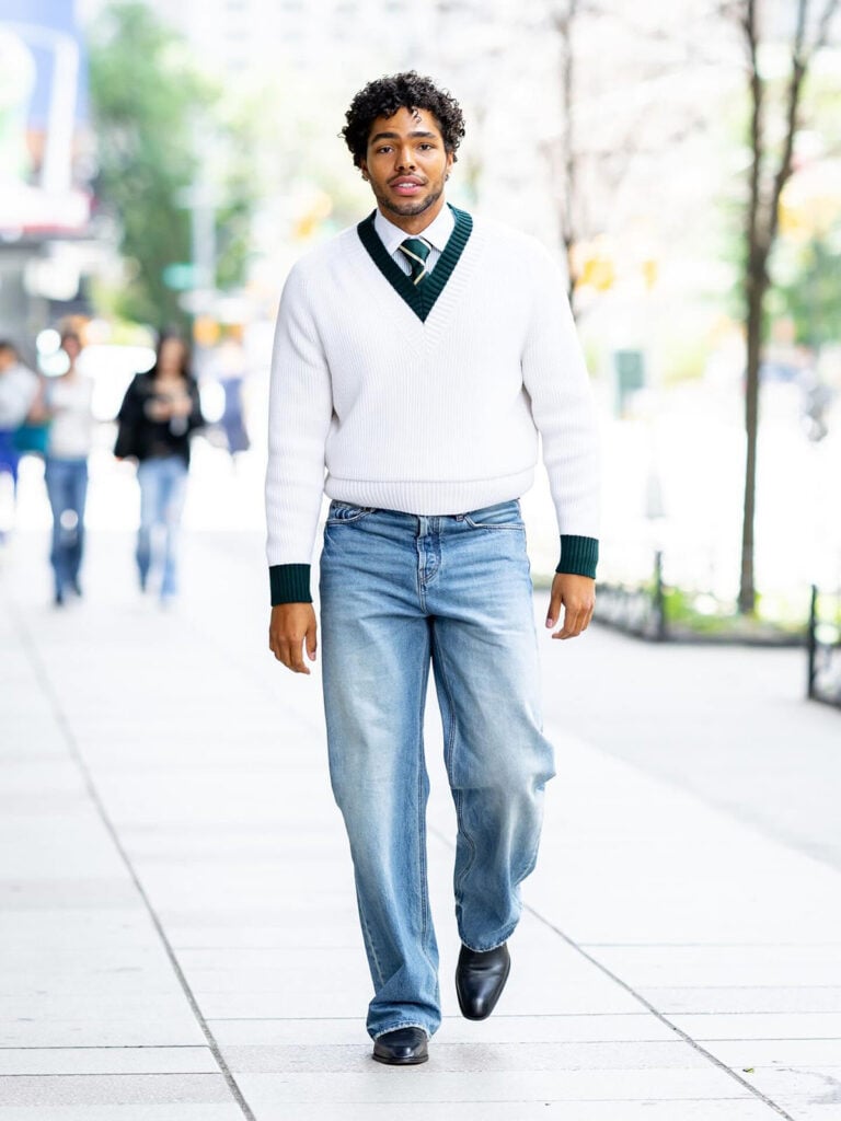 Nicholas Duvernay wears dunhill Resort 2026 for the Not Suitable For Work press junket.