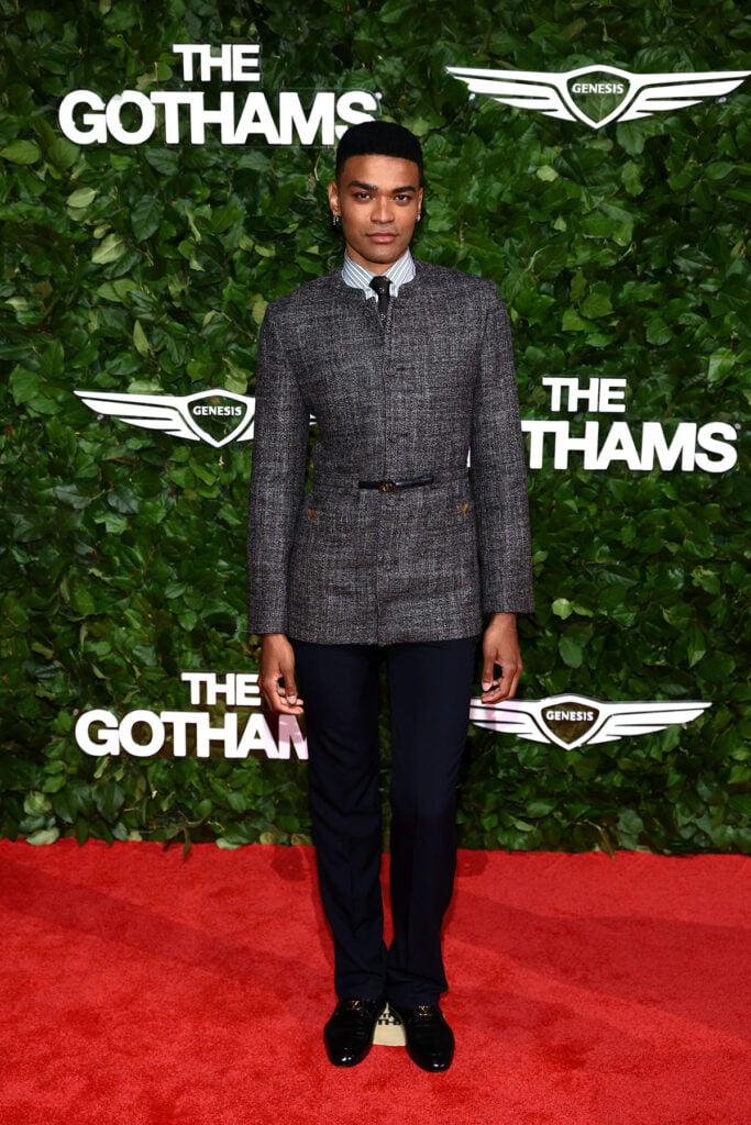 Owen Thiele wearing Valentino Pre-Fall 2026 by Alessandro Michele at the 2026 Gotham Awards in New York City