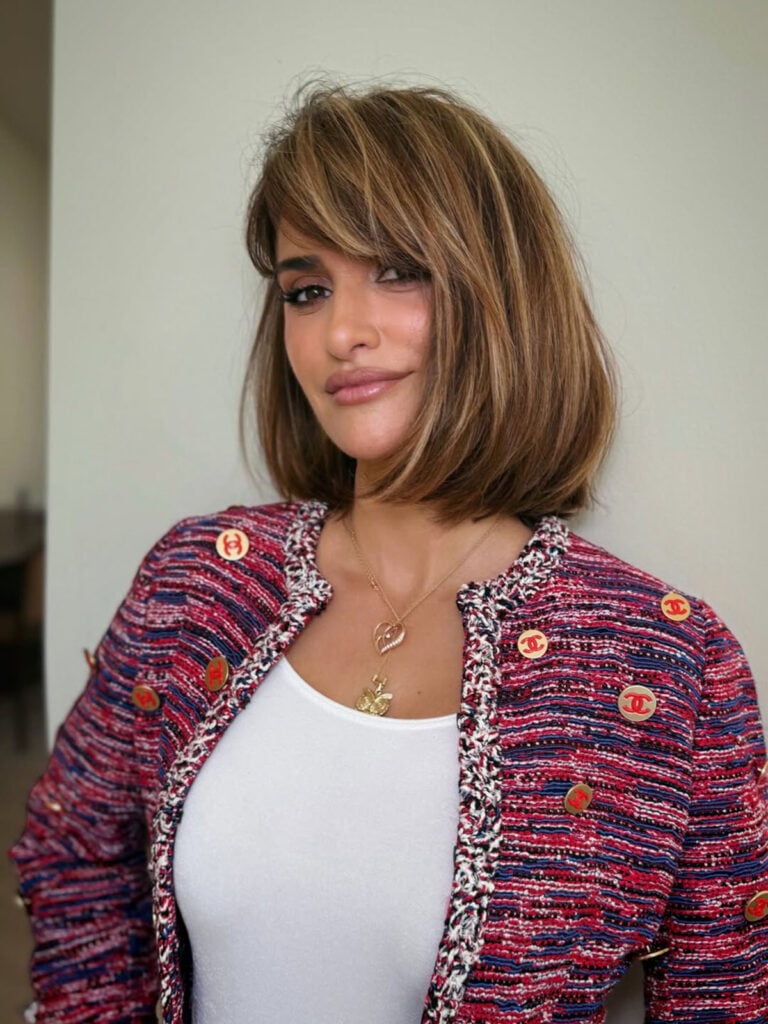 Penélope Cruz close up in Chanel with jeans while promoting The Invite in Los Angeles