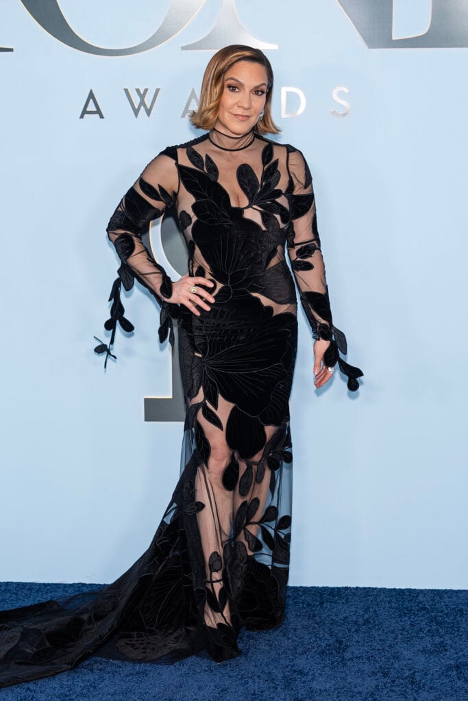 Shoshana Bean wears a custom Christian Siriano floral appliqué gown at the 2026 Tony Awards.