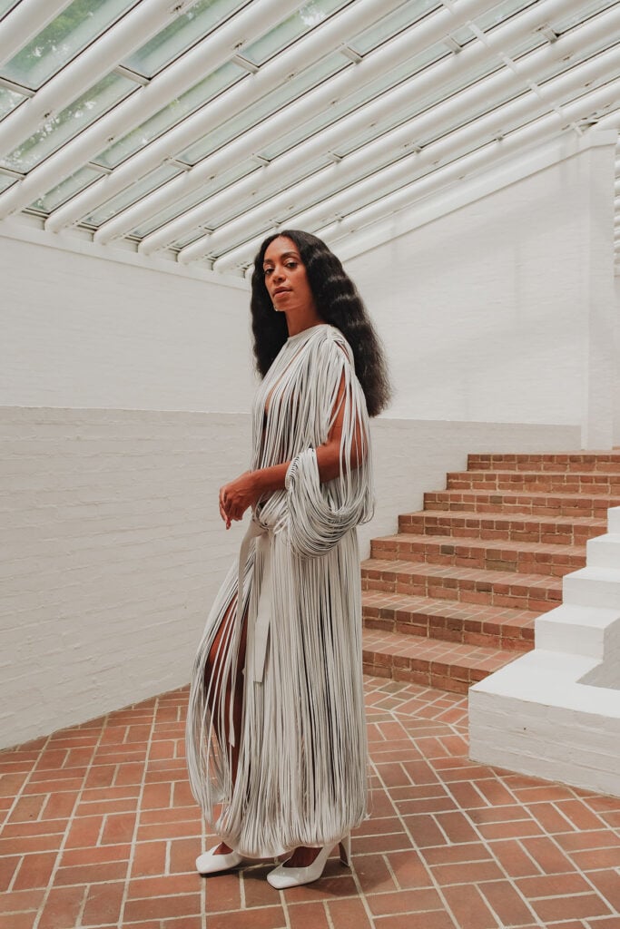 Solange Knowles wearing Calvin Klein Collection Spring 2026 at The Glass House Summer Party in New Canaan, Connecticut